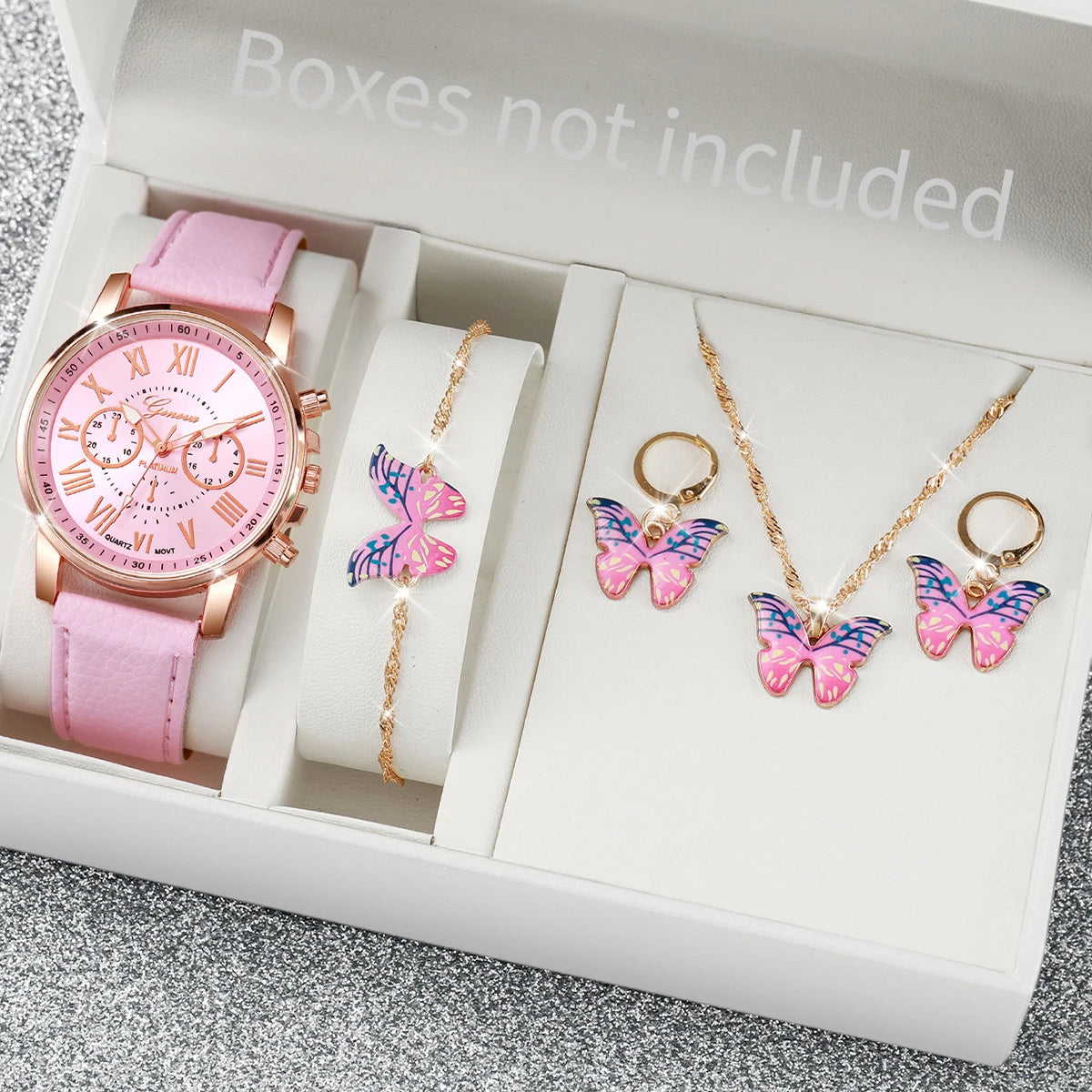 Women’s Heart Quartz Watch & Rhinestone Jewelry Set (5–6 PCS)