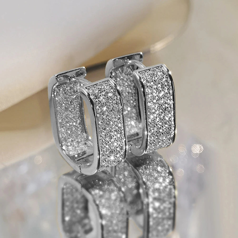 ✨ Huitan Sleek Pave CZ Hoop Earrings