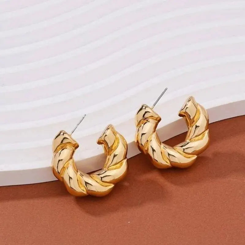 ✨ Twist & Spark Gold Hoop Earrings
