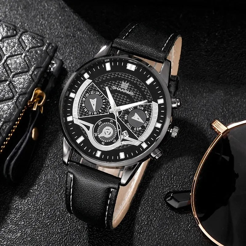 Men’s Minimalist Ultra-Thin Quartz Watch Set (3PCS)