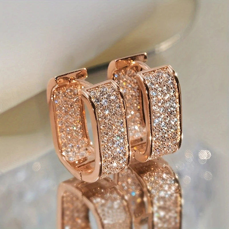 ✨ Huitan Sleek Pave CZ Hoop Earrings