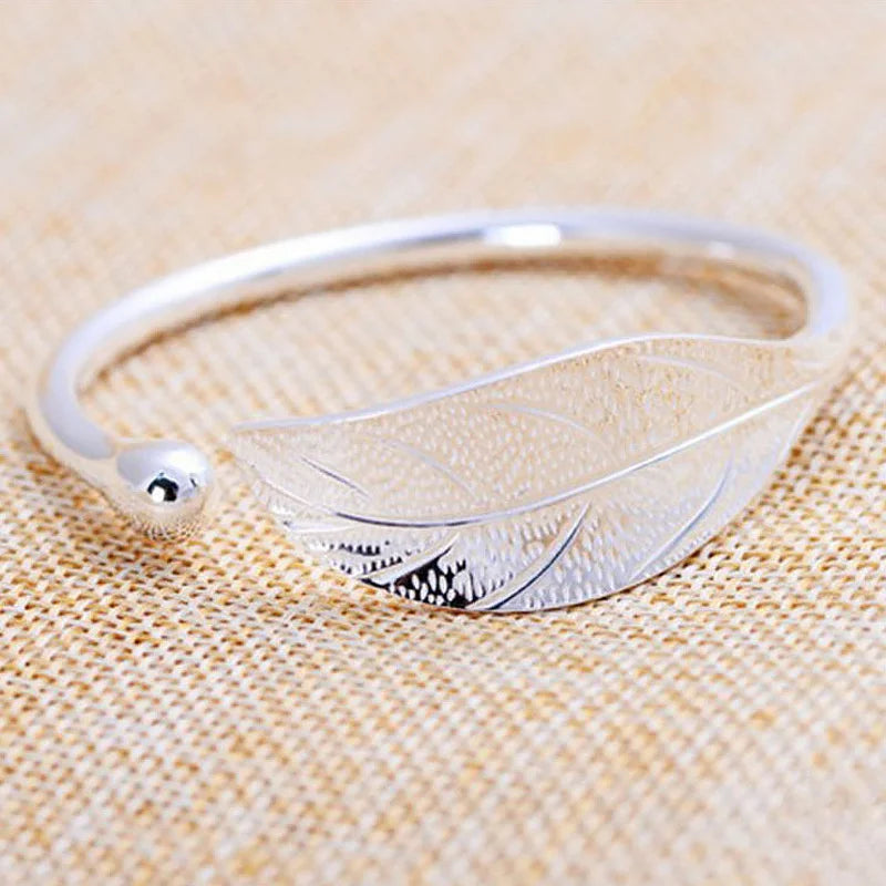 925 Sterling Silver Leaf Cuff Bracelet for Women