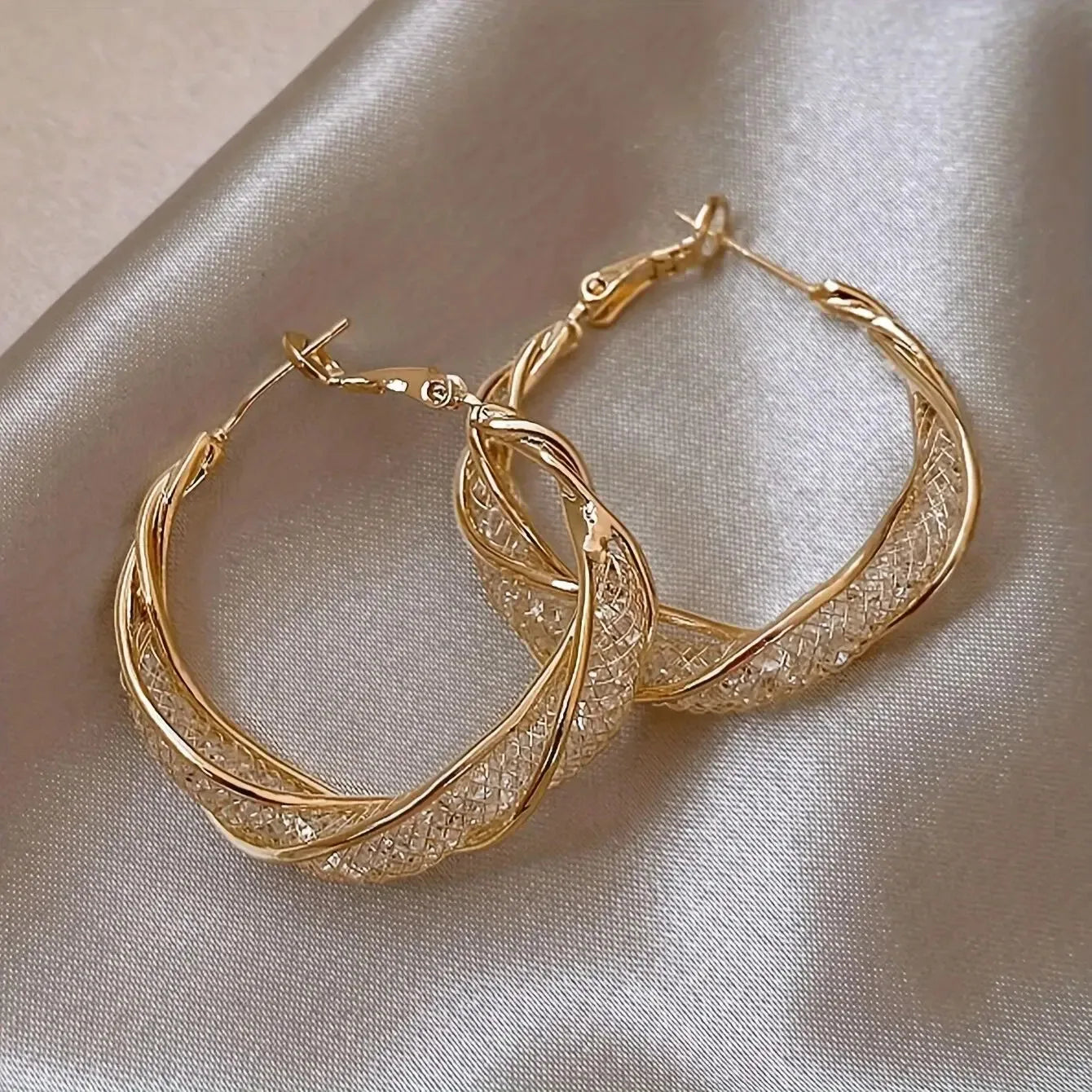 GlamMesh Rhinestone Hoop Earrings for Women – Elegant Party Jewelry