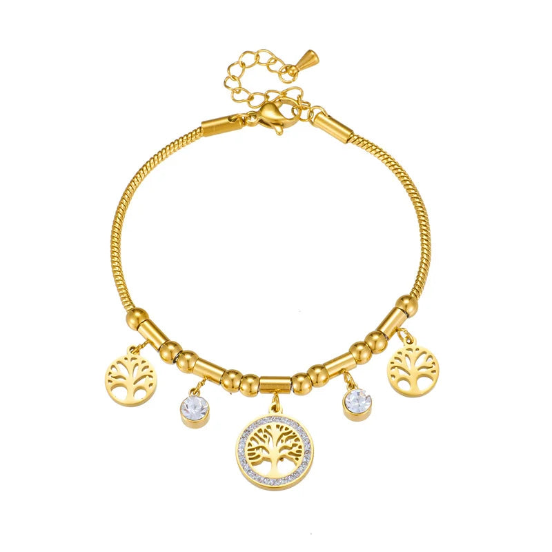 Women’s Gold Tree of Life Charm Bracelet with Zircon