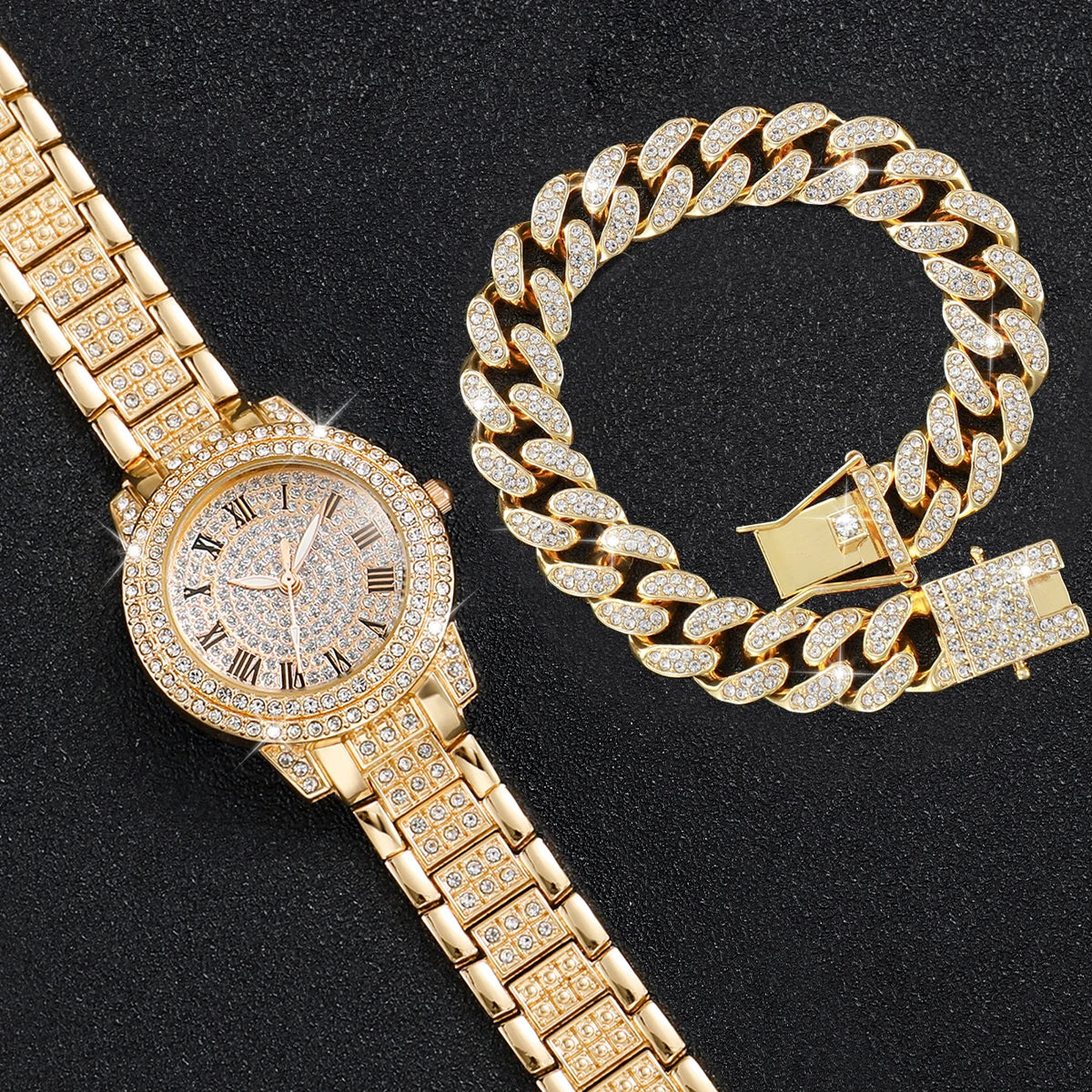 ✨ Golden Radiance Diamond Watch Set