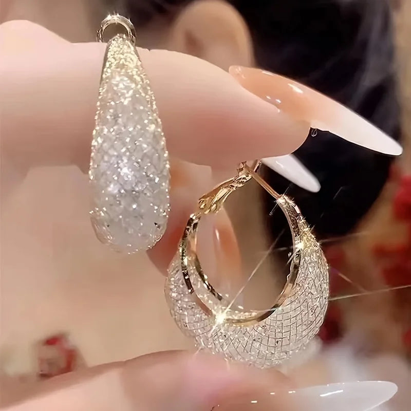 GlamMesh Rhinestone Hoop Earrings for Women – Elegant Party Jewelry