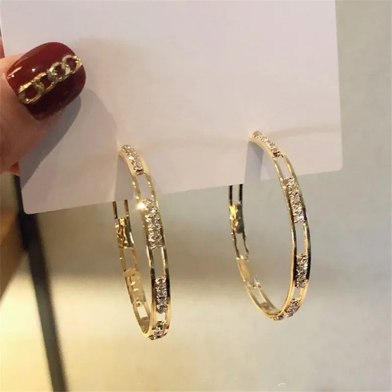 LuxeWhite™ Hoop Earrings – Elegant Gold & Zircon Jewelry