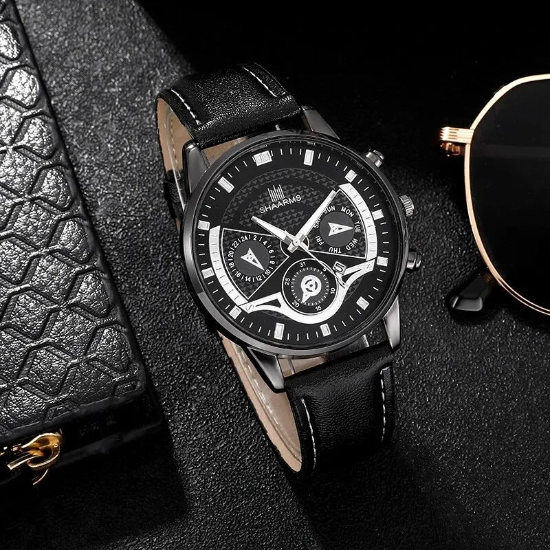 Men’s Minimalist Ultra-Thin Quartz Watch Set (3PCS)