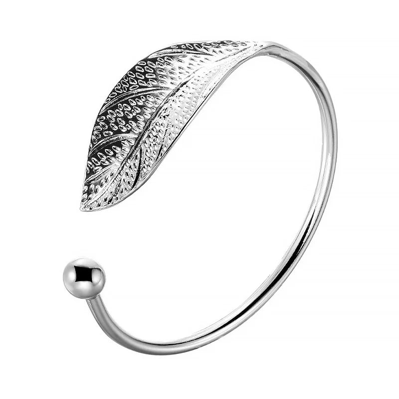 925 Sterling Silver Leaf Cuff Bracelet for Women