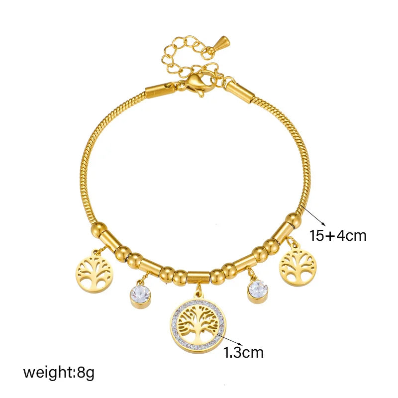 Women’s Gold Tree of Life Charm Bracelet with Zircon