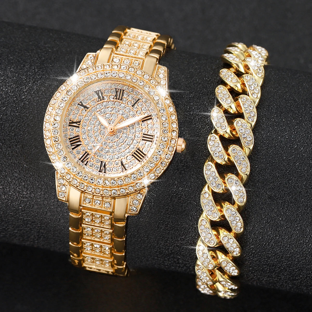 ✨ Golden Radiance Diamond Watch Set