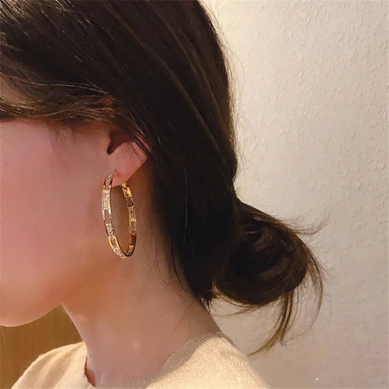 LuxeWhite™ Hoop Earrings – Elegant Gold & Zircon Jewelry